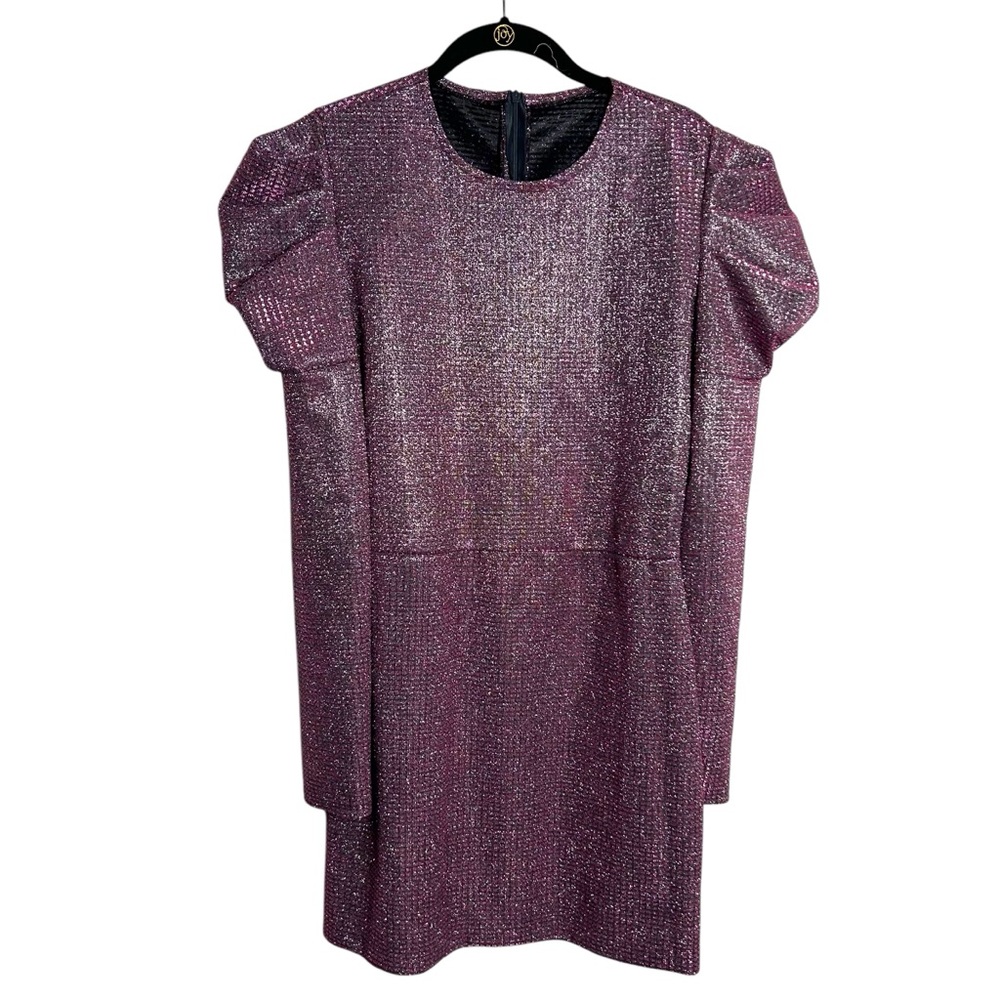 Jovana Petrovic Purple/Gunmetal Shiny Puff Shoulder Dress w tie SZS